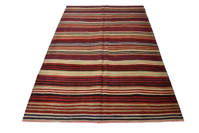 Kilim 228x156 cm, Red, Green, Wool, 1970s - DIMENSION