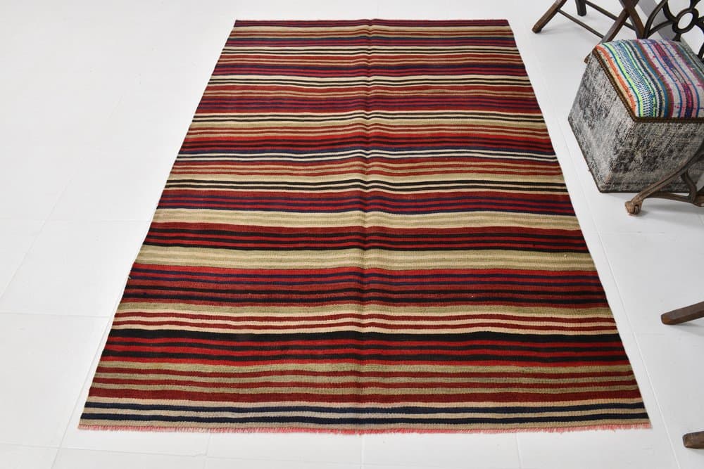 Kilim 228x156 cm, Red, Green, Wool, 1970s - 215835
