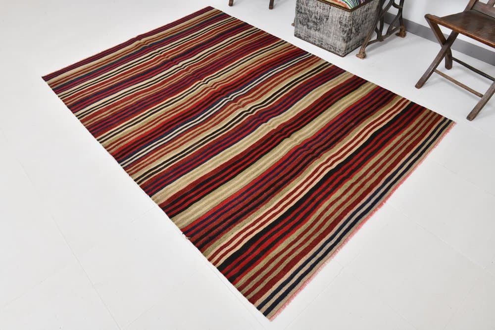 Kilim 228x156 cm, Red, Green, Wool, 1970s - 215834