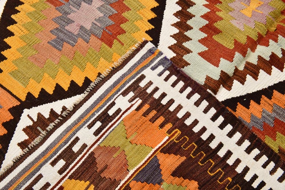 Kilim 152x250 cm, brązowy, pomarańczowy, wełna, lata 70. - 215832