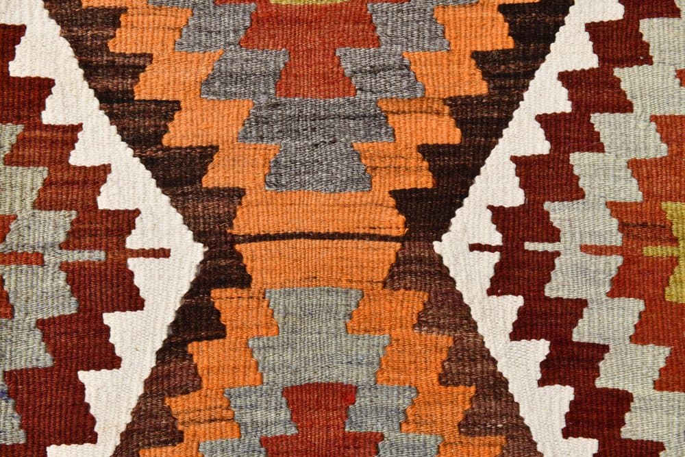 Kilim 152x250 cm, brązowy, pomarańczowy, wełna, lata 70. - 215827