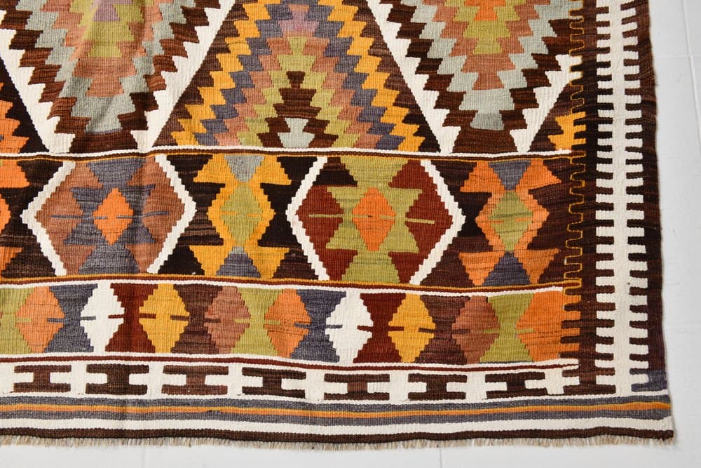 Kilim 152x250 cm, brązowy, pomarańczowy, wełna, lata 70. - 215830