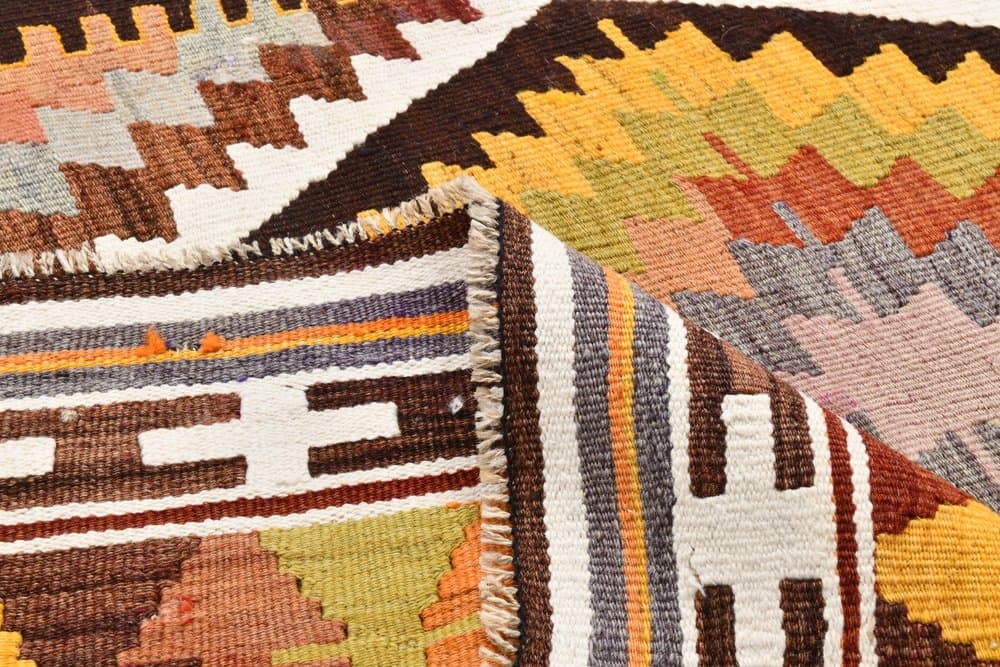 Kilim 152x250 cm, brązowy, pomarańczowy, wełna, lata 70. - 215831