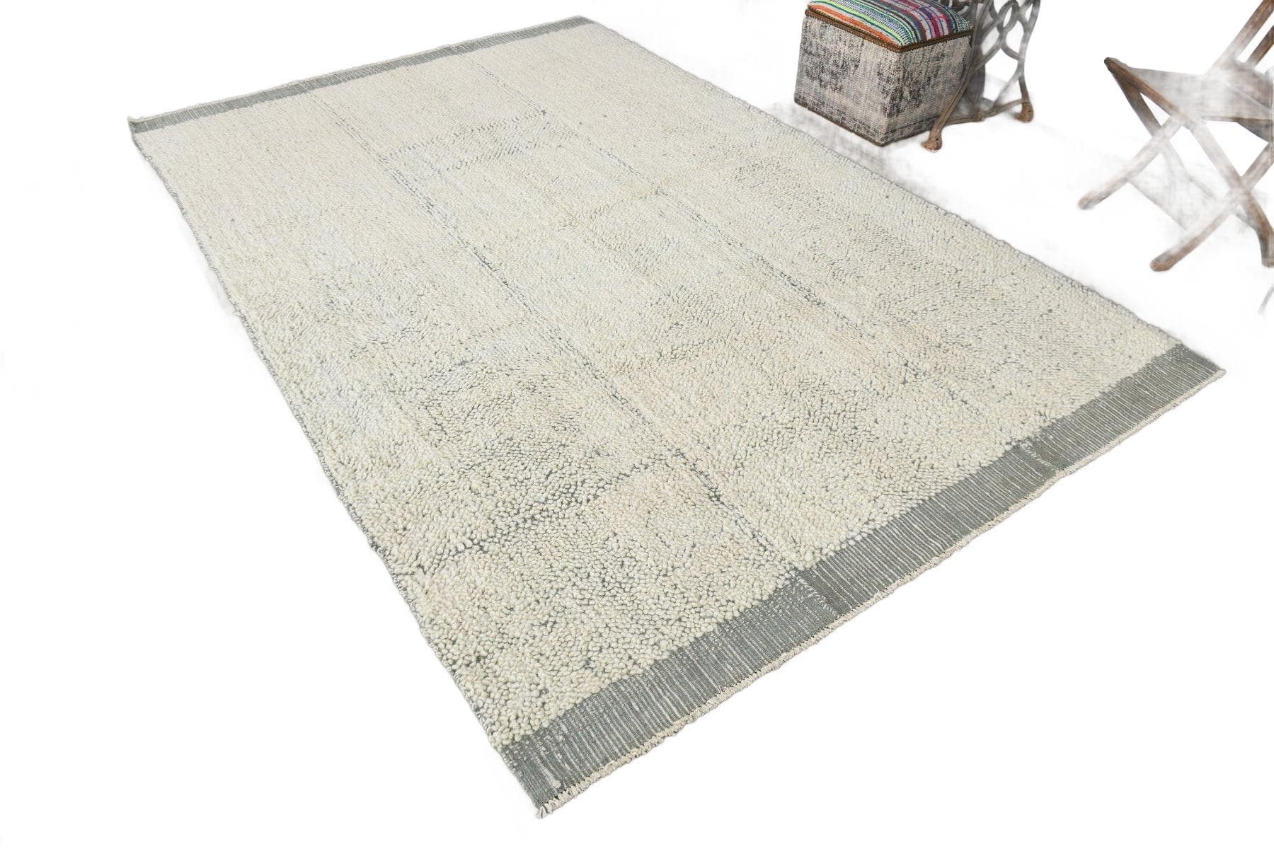 Kilim 197x307 cm, ivory white, grey, wool, 1970s - 215800