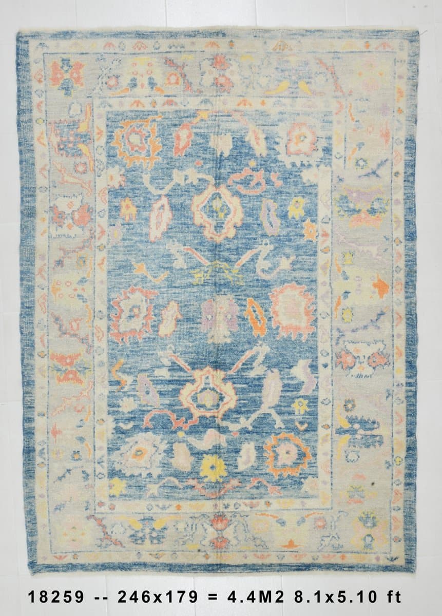 Rug 179x246 cm, Blue, Cream, Wool, 1970s - 215782