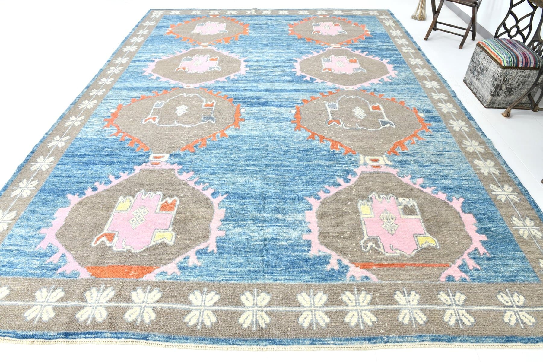 Dywan 305x422 cm, niebieski, szary, wełna, lata 70. - 215766