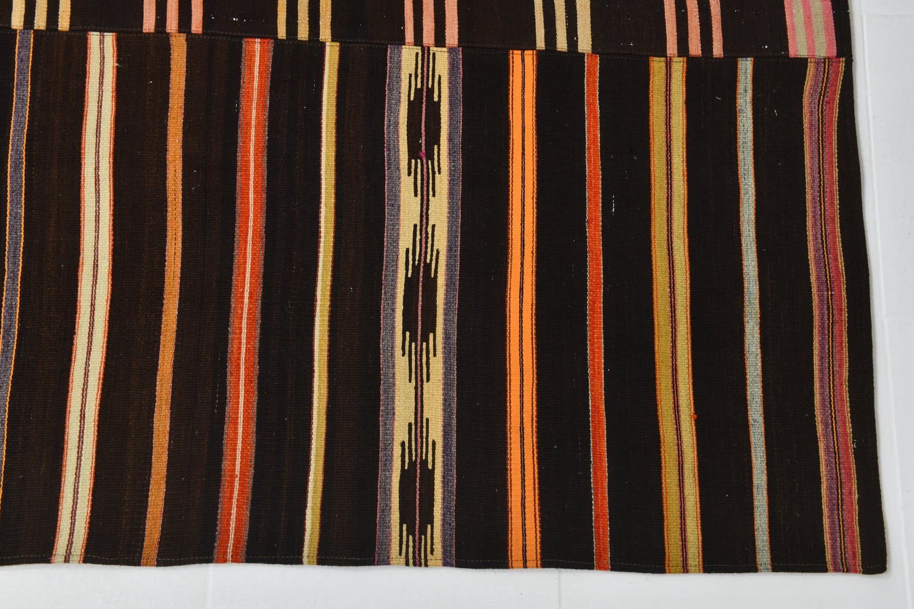 Kilim 320x252 cm, brązowy, czerwony, wełna, lata 70. - 215763