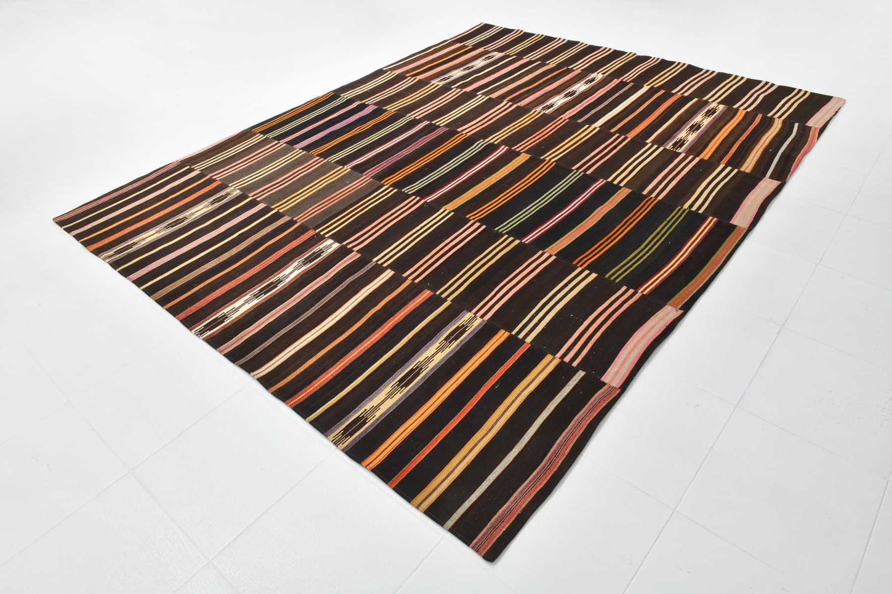 Kilim 320x252 cm, brązowy, czerwony, wełna, lata 70. - 215756
