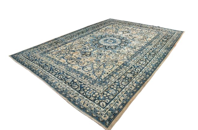 Rug 343x260 cm, turquoise, grey, wool, 1960s - DIMENSION