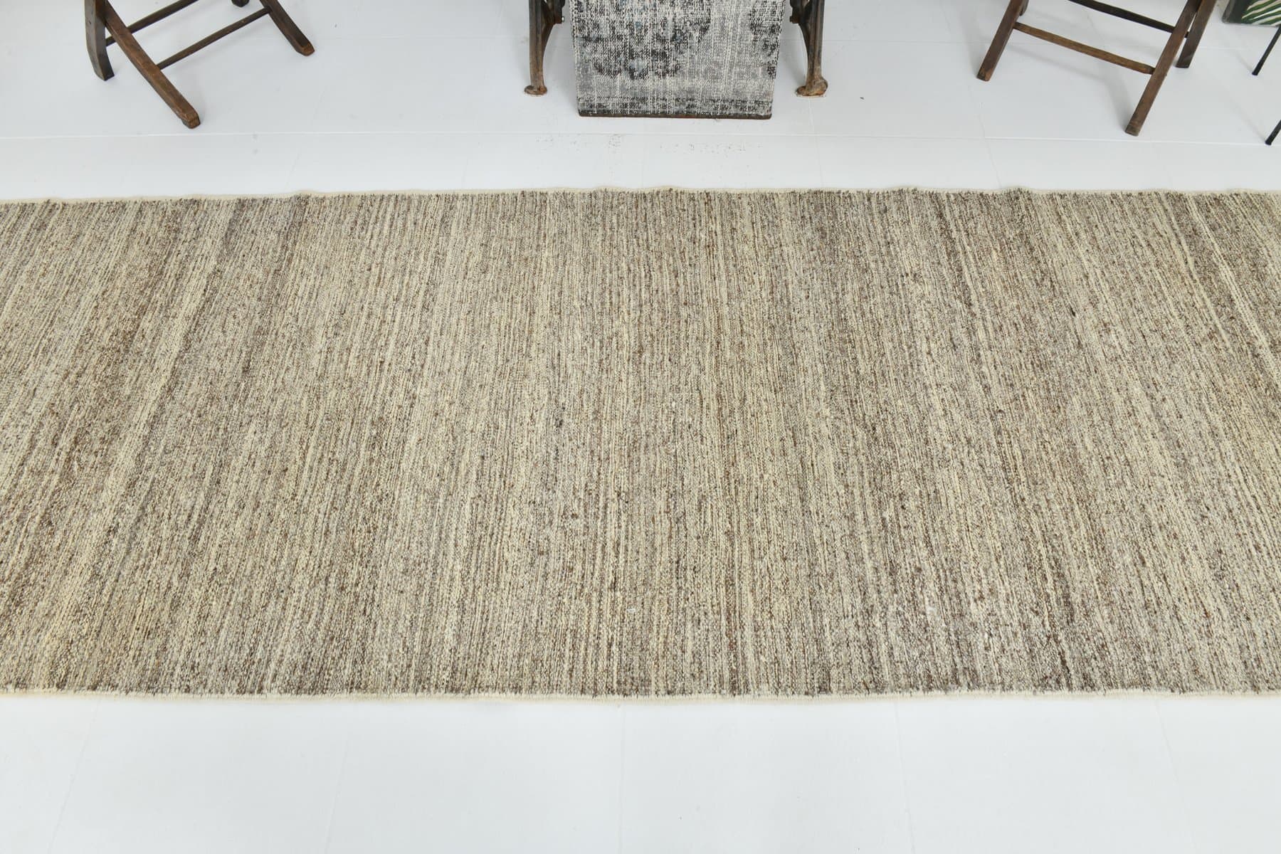 Chodnik 114x632 cm, beżowy, brązowy, wełna, lata 70. - 215721