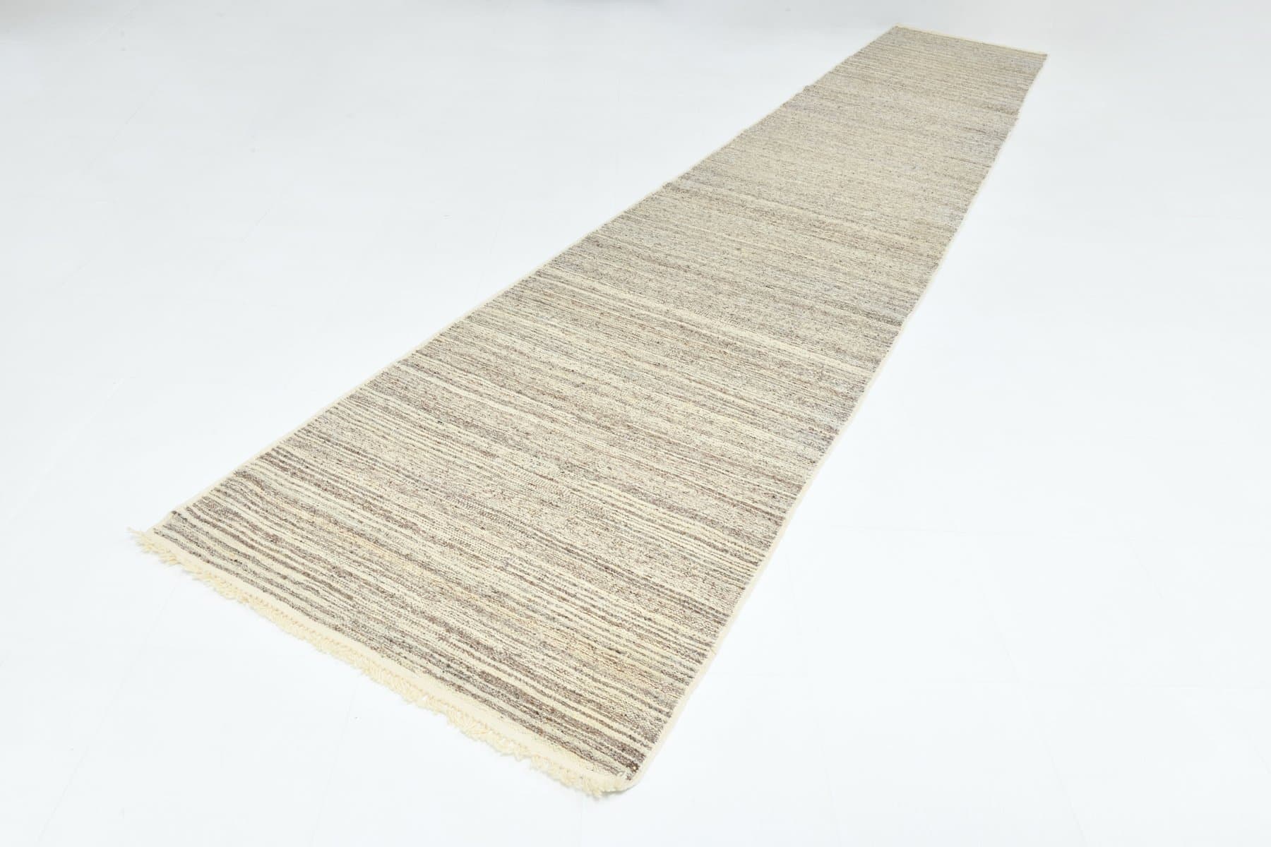 Chodnik 114x632 cm, beżowy, brązowy, wełna, lata 70. - 215717