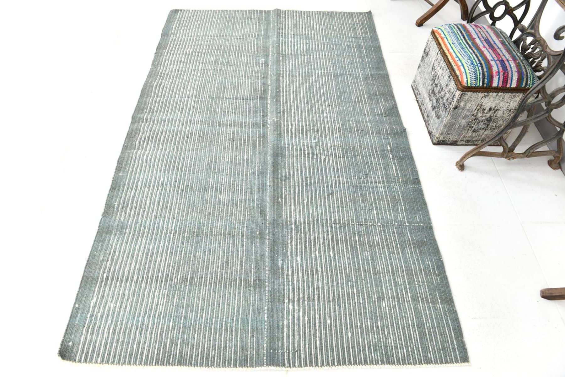 Kilim 221x135 cm, turkusowy, wełna, lata 70. - 215693