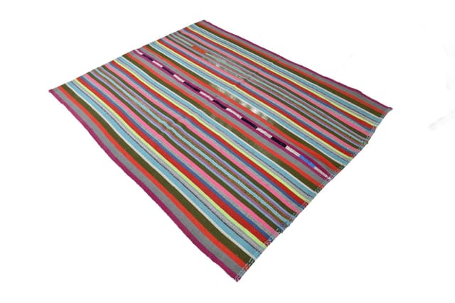 Kilim 150x187 cm, Red, Green, Wool, 1970s - DIMENSION