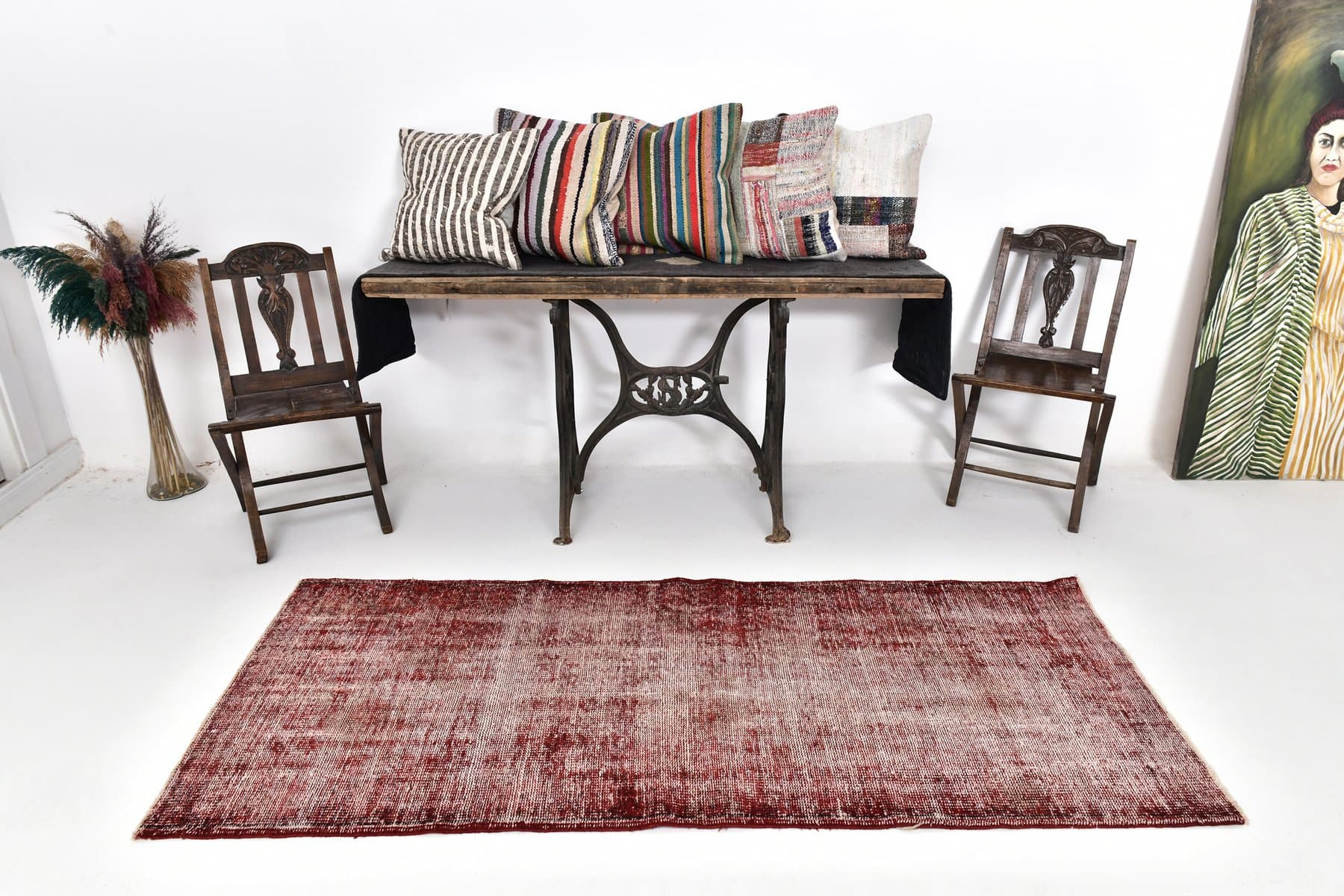 Chodnik 218x88 cm, czerwony, wełna, lata 60. - 216637