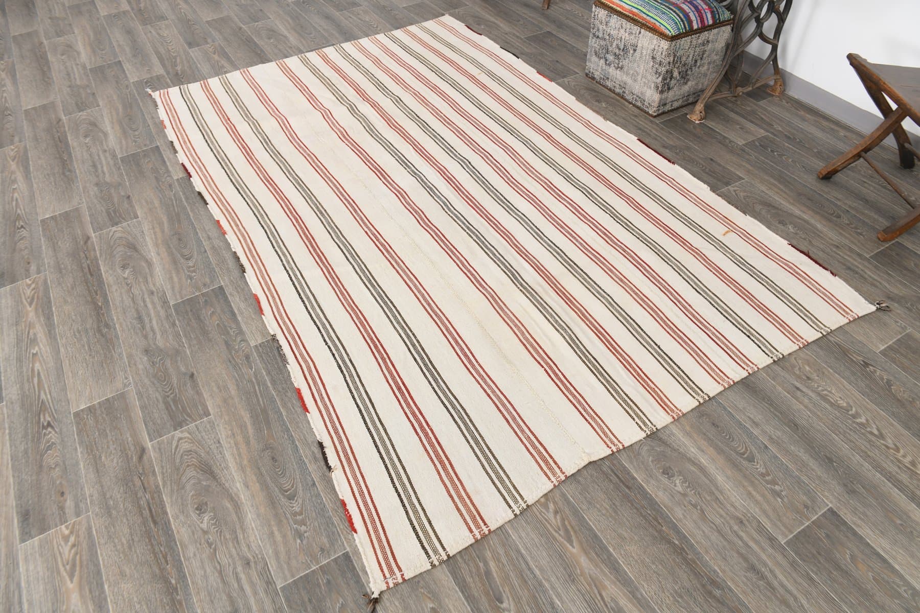 Kilim 161x263 cm, beżowy, konopie, lata 70. - 216613