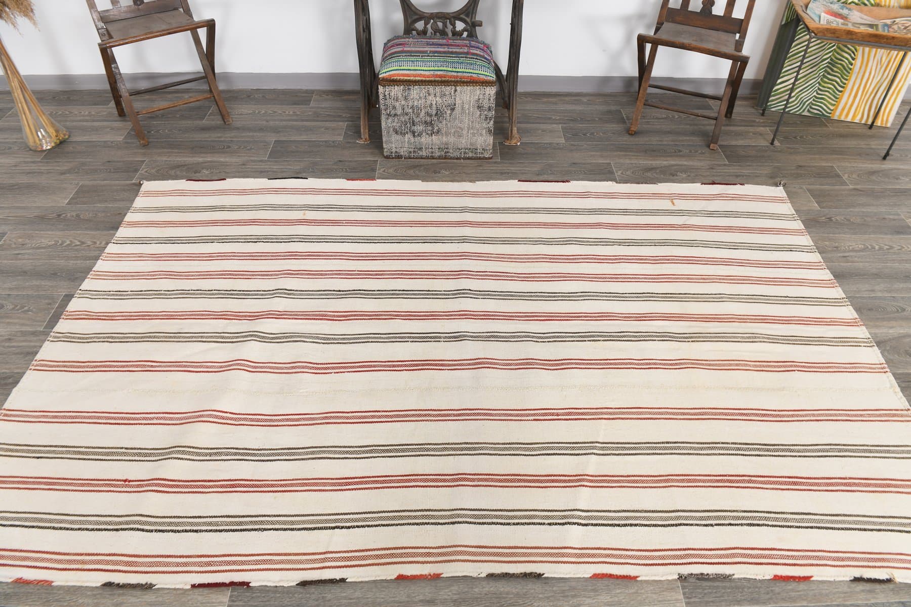 Kilim 161x263 cm, beżowy, konopie, lata 70. - 216614