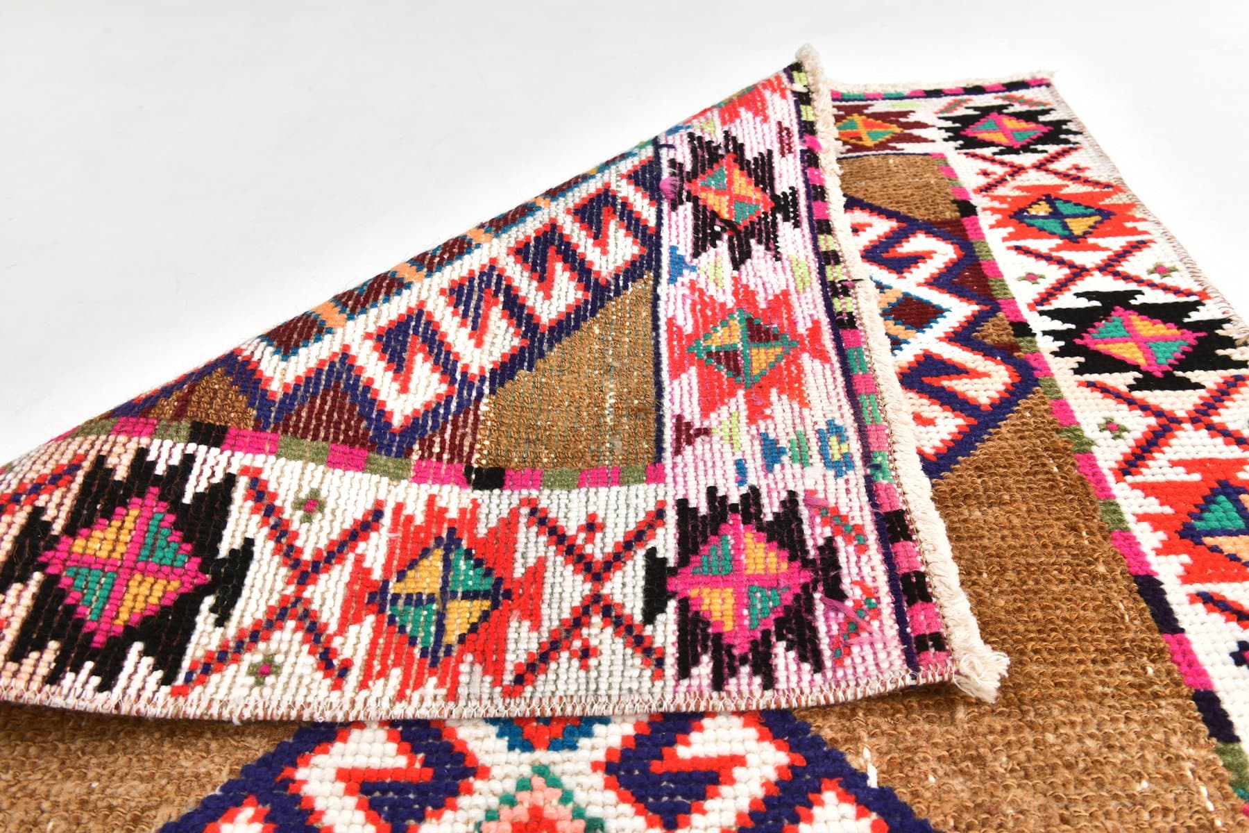 Chodnik 77x316 cm, brązowy, zielony, wełna, lata 70. - 216601