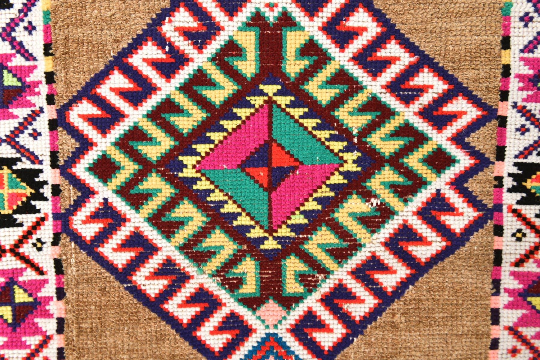 Chodnik 77x316 cm, brązowy, zielony, wełna, lata 70. - 216605