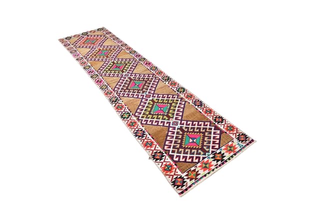 Chodnik 77x316 cm, brązowy, zielony, wełna, lata 70. - WYMIARY