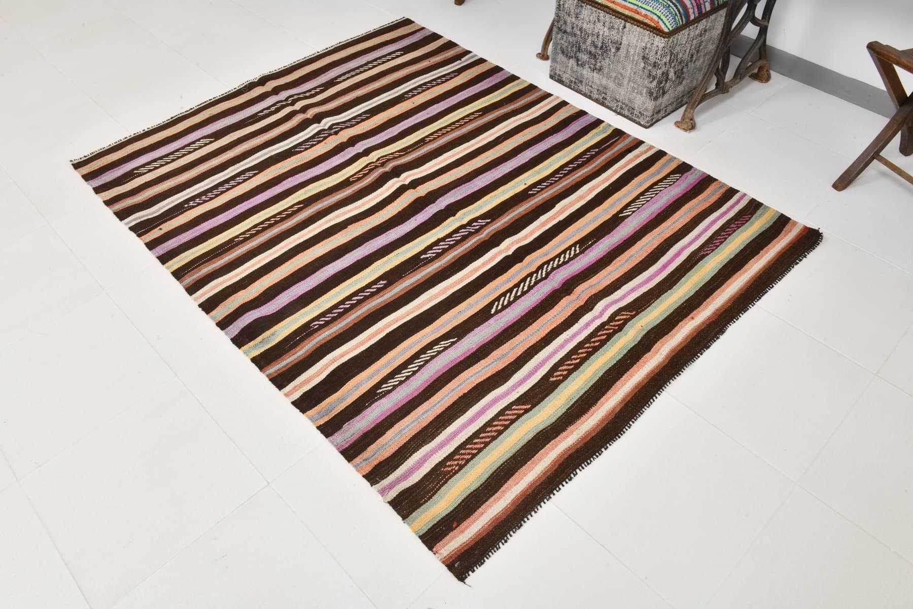 Kilim 191x145 cm, brown, wool, 1970s - 216543