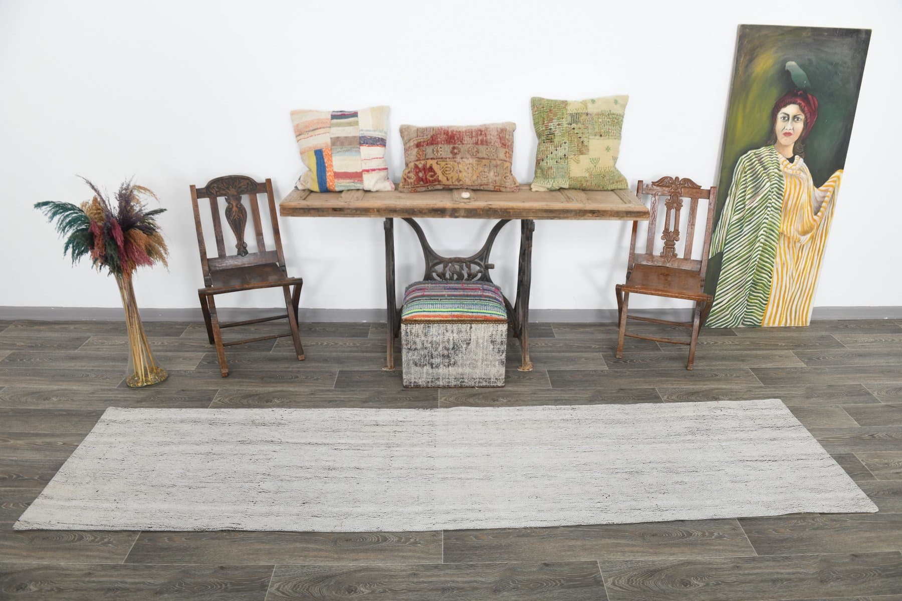 Chodnik 295x70 cm, szary, wełna, lata 80. - 216533