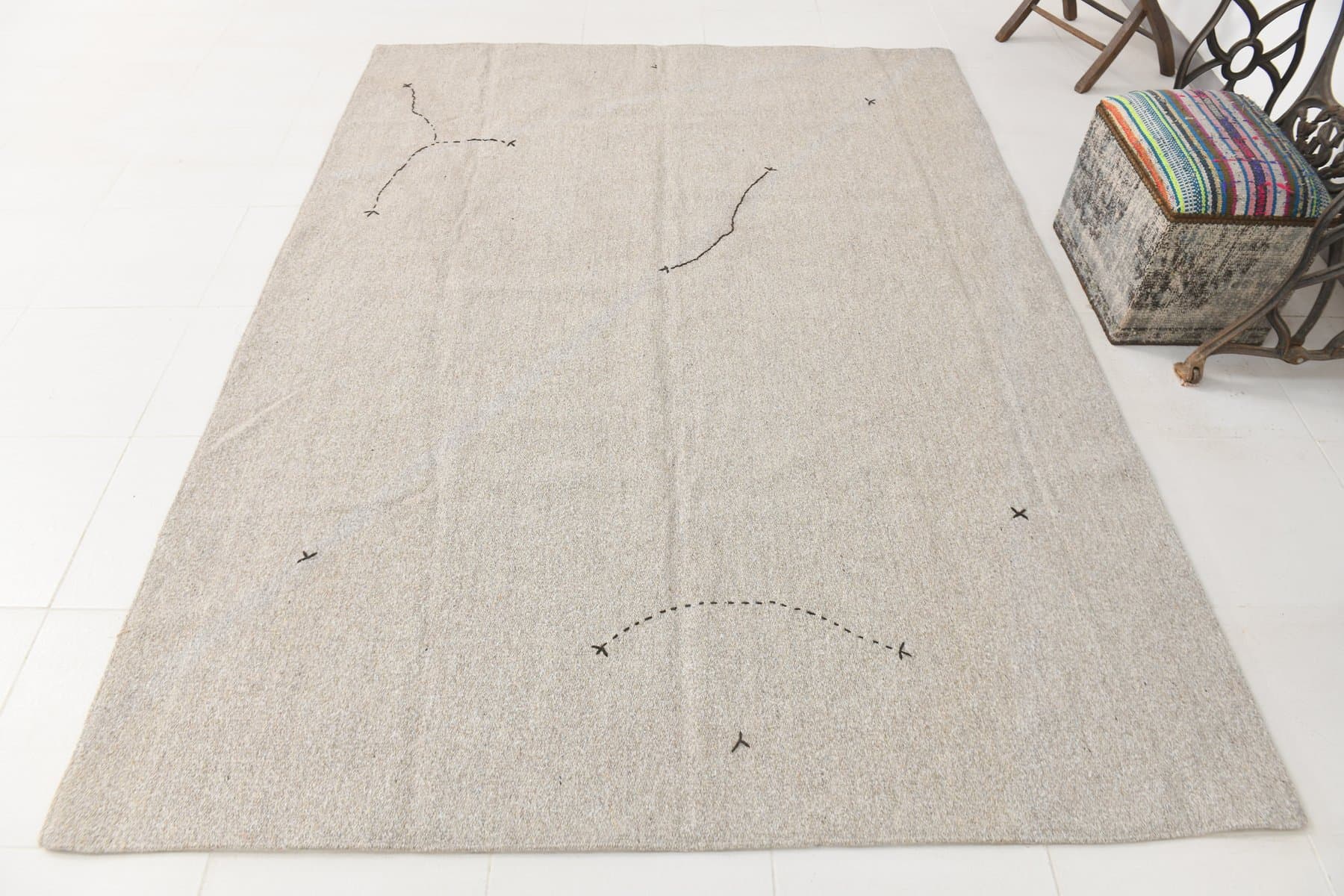 Kilim 252x187 cm, beżowy, wełna, lata 70. - 216519