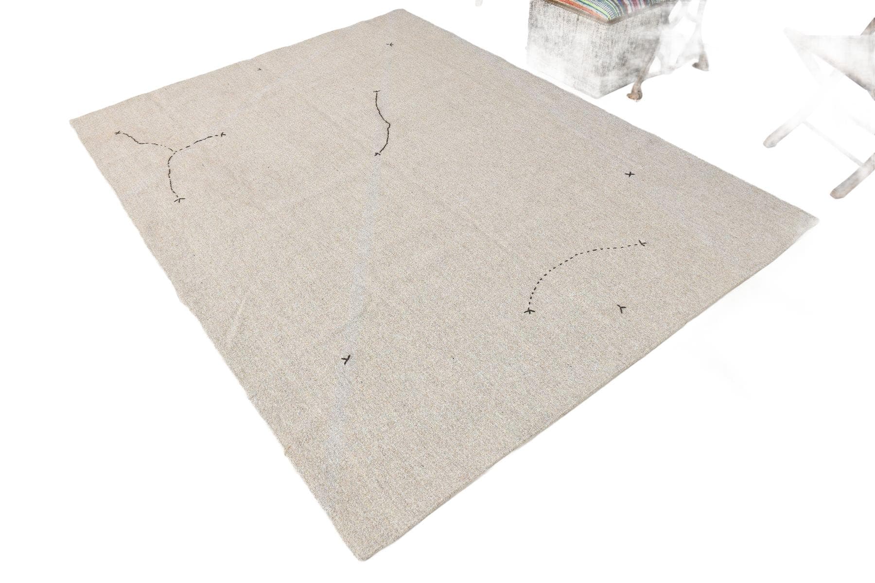 Kilim 252x187 cm, beżowy, wełna, lata 70. - 216518