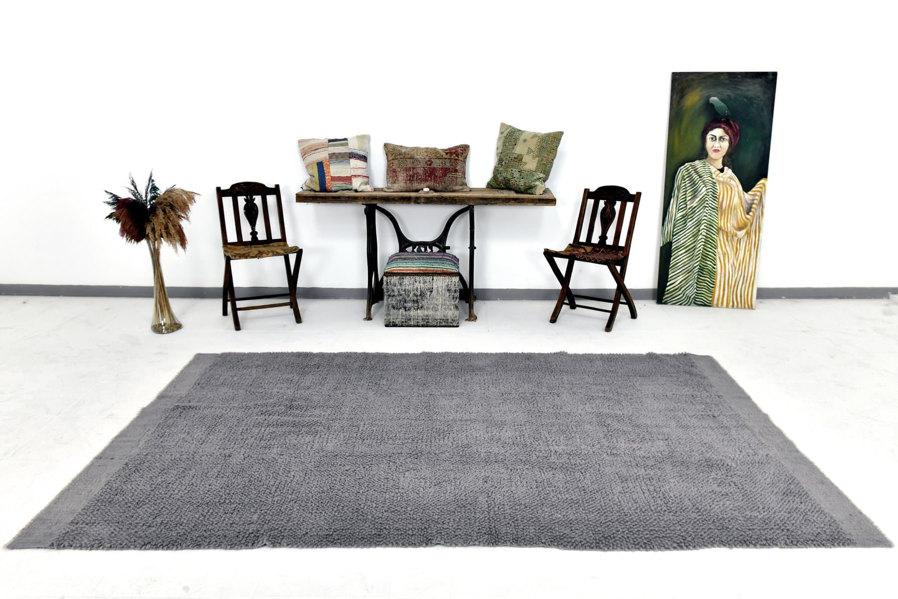 Rug 175x284 cm, grey, wool, 1990s - 216468