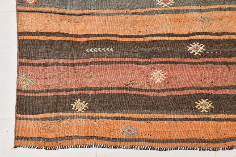 Kilim 148x184 cm, szary, pomarańczowy, wełna, lata 70. - 216451