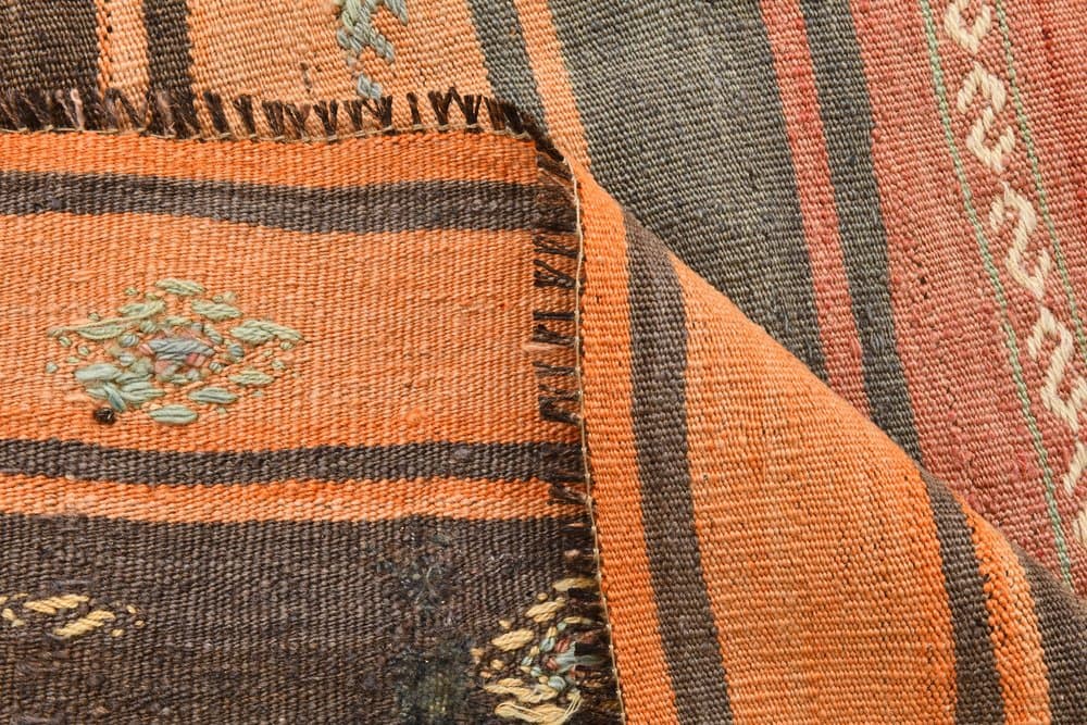 Kilim 148x184 cm, szary, pomarańczowy, wełna, lata 70. - 216454