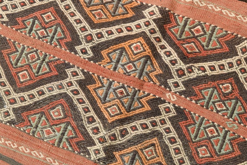 Kilim 148x184 cm, szary, pomarańczowy, wełna, lata 70. - 216449