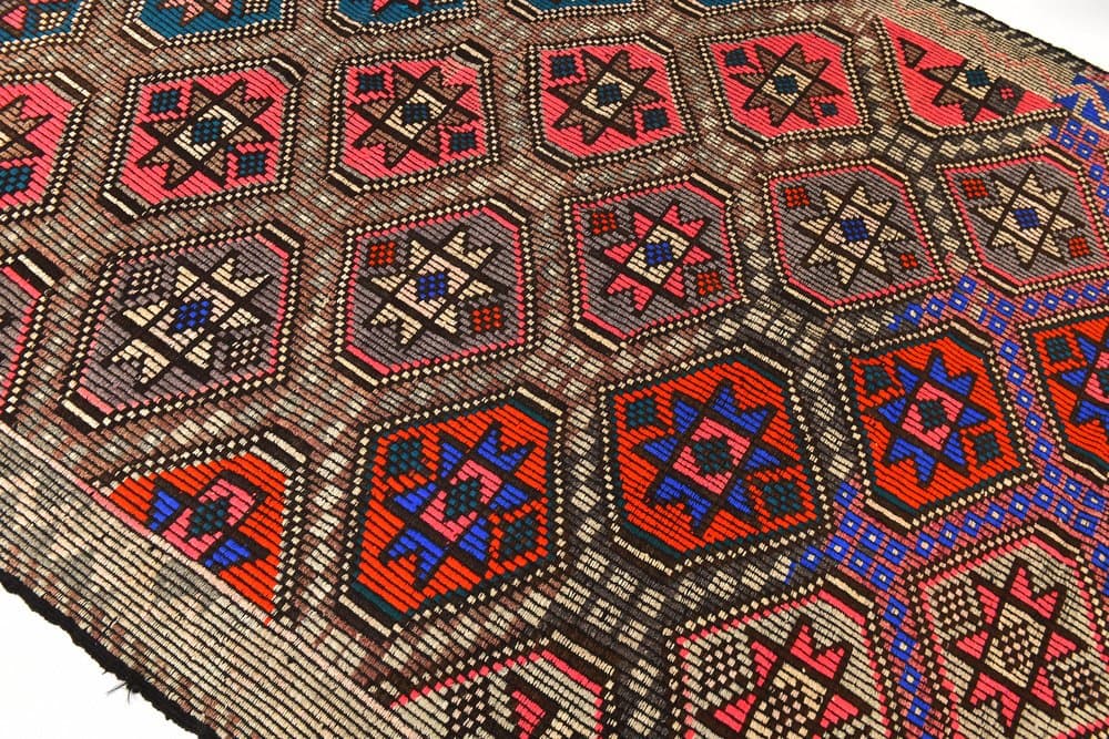 Kilim 178x297 cm, brązowy, różowy, wełna, lata 70. - 216437
