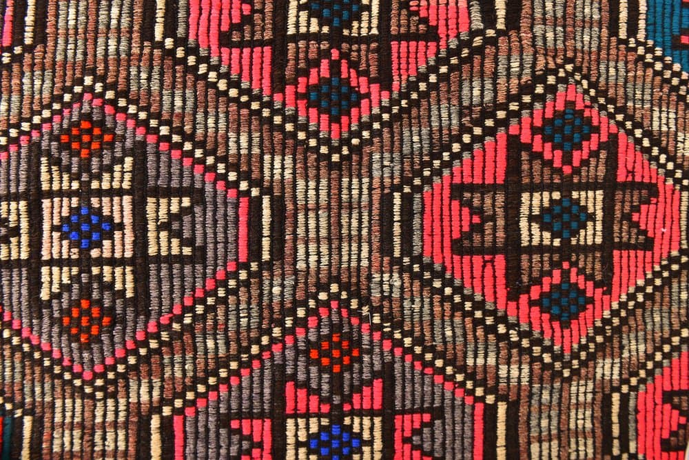 Kilim 178x297 cm, brązowy, różowy, wełna, lata 70. - 216439