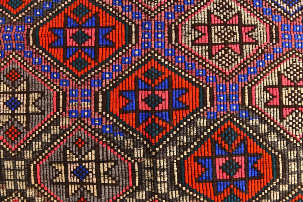 Kilim 178x297 cm, brązowy, różowy, wełna, lata 70. - 216438