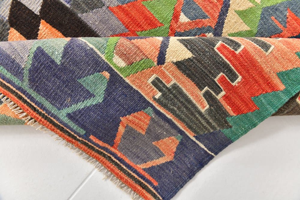 Kilim 300x200 cm, czerwony, oliwkowy, wełna, lata 70. - 216431