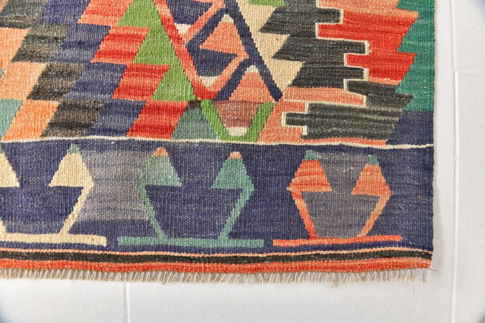 Kilim 300x200 cm, czerwony, oliwkowy, wełna, lata 70. - 216430