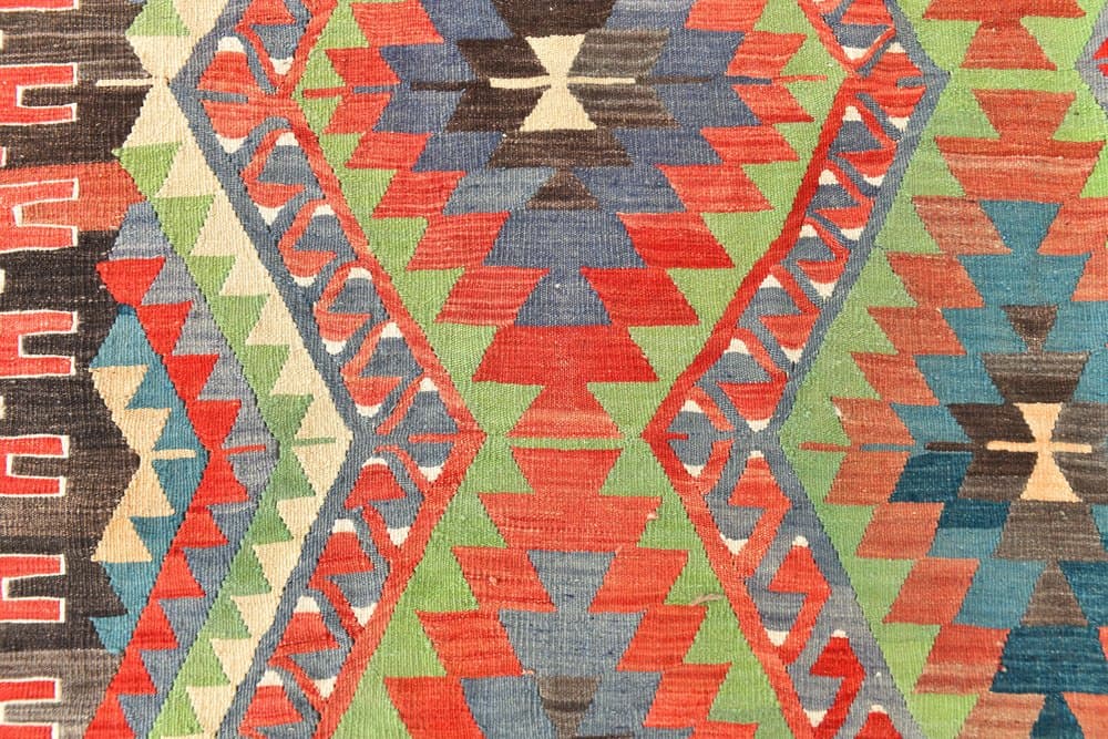 Kilim 300x200 cm, czerwony, oliwkowy, wełna, lata 70. - 216426