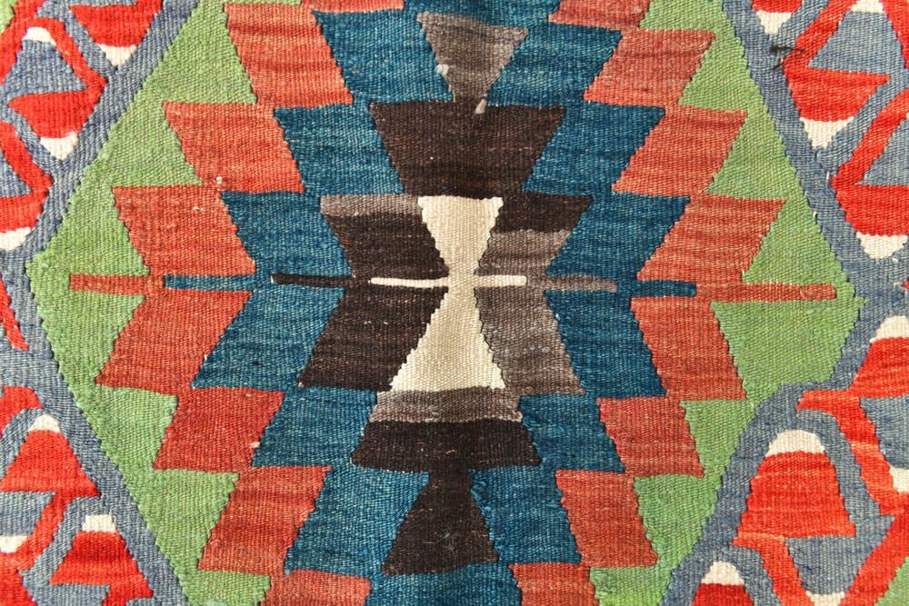 Kilim 300x200 cm, czerwony, oliwkowy, wełna, lata 70. - 216427