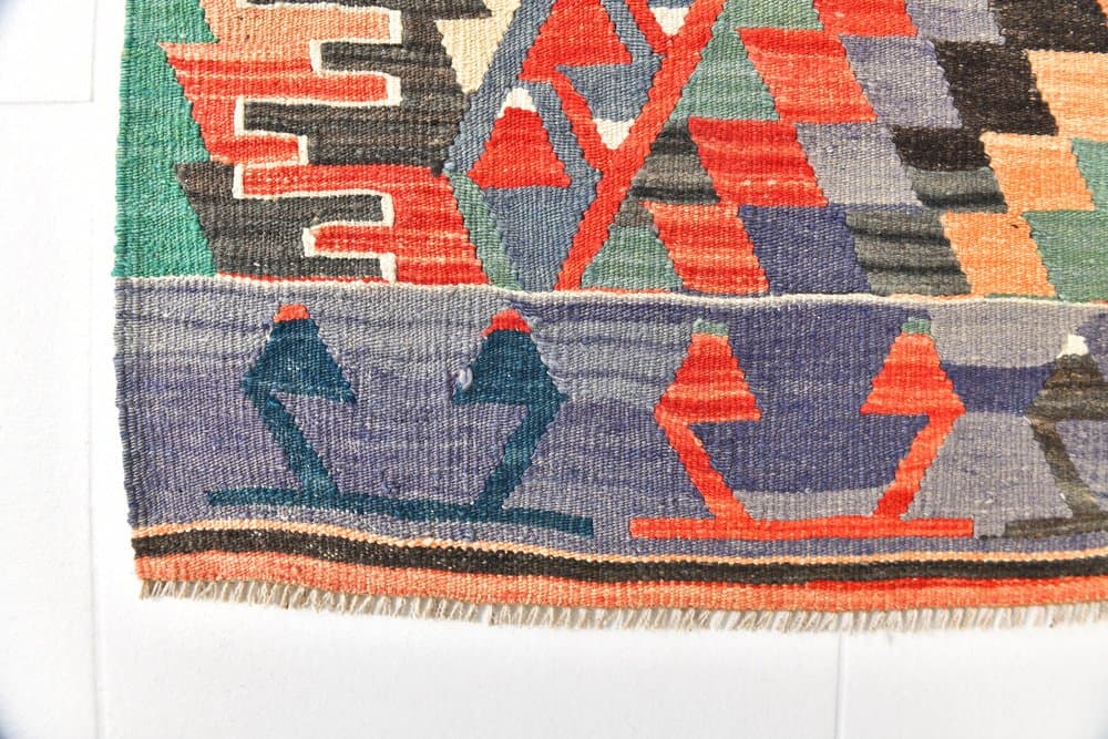 Kilim 300x200 cm, czerwony, oliwkowy, wełna, lata 70. - 216429