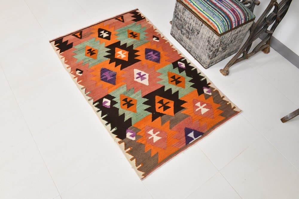Kilim 132x84 cm, Red, Green, Wool, 1970s - 216412
