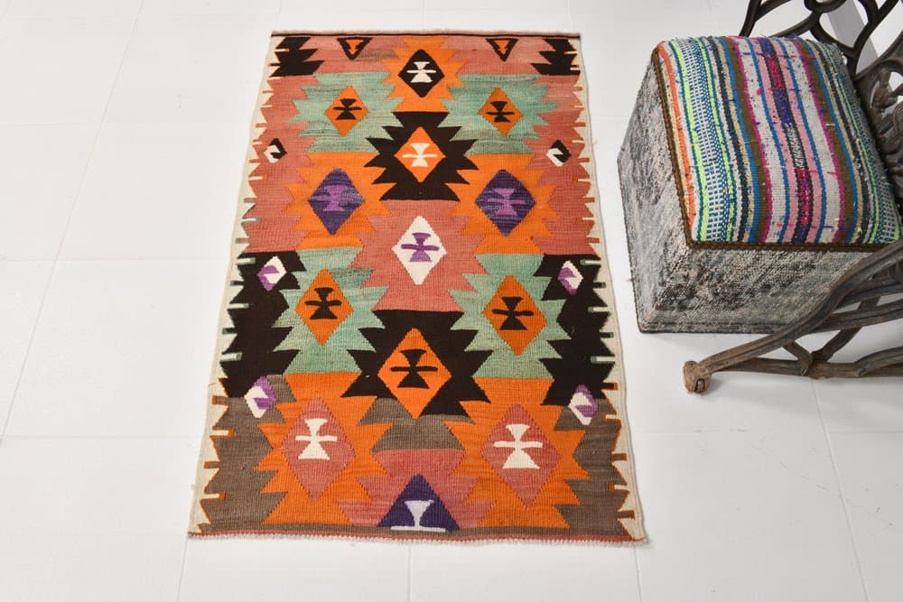 Kilim 132x84 cm, Red, Green, Wool, 1970s - 216408