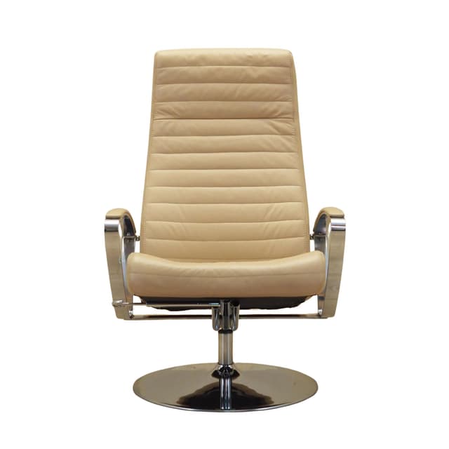 Lounge chair, beige leather, chromed metal, Denmark, 1970s. - DIMENSION