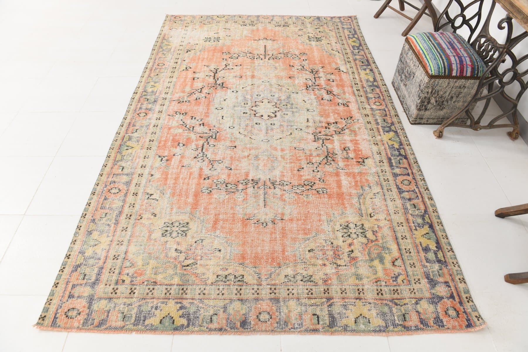 Rug 172x278 cm, beige, orange, wool, 1970s - 216398