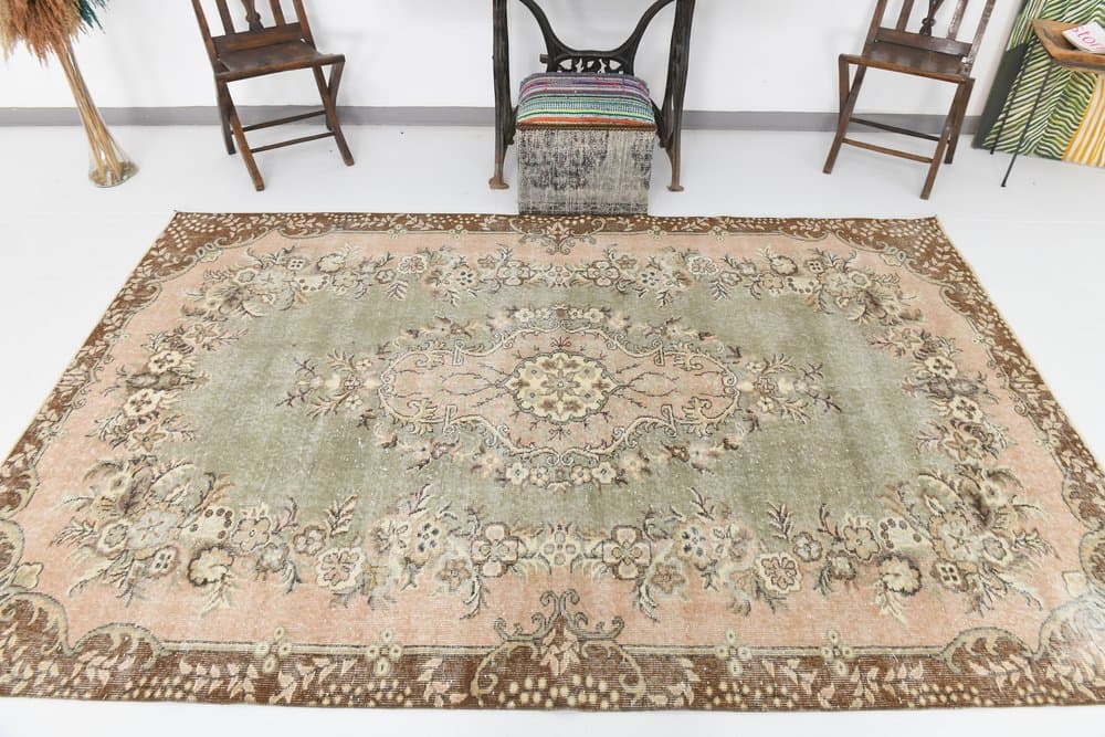 Dywan 175x278 cm, oliwkowy, wełna, lata 70. - 216380