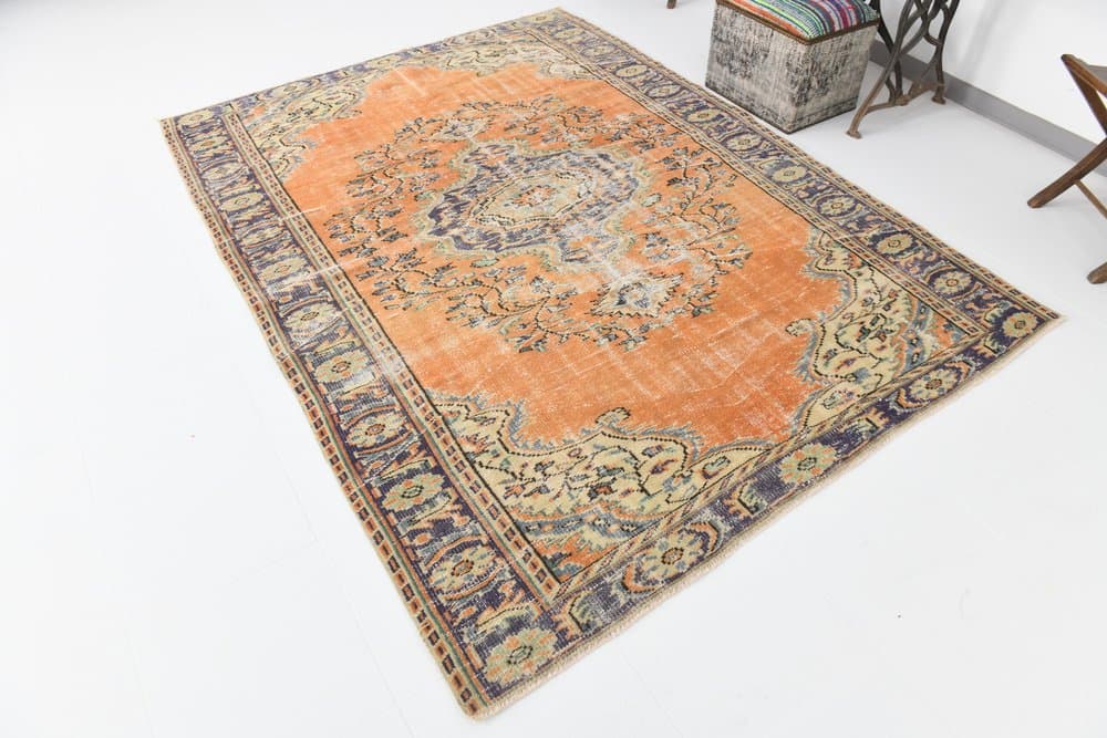 Rug 190x259 cm, orange, wool, 1970s - 216360