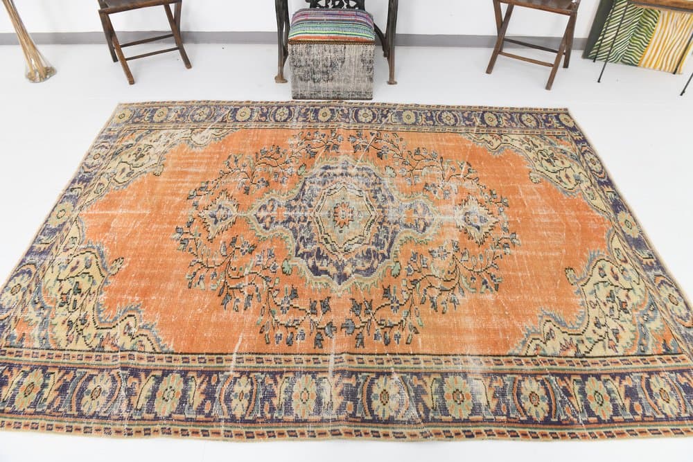 Rug 190x259 cm, orange, wool, 1970s - 216363