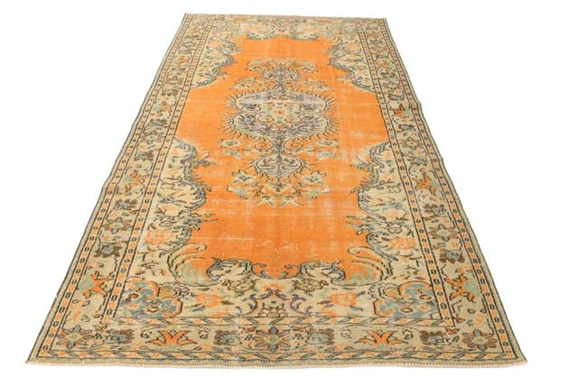 Dywan 182x310 cm, pomarańczowy, beżowy, wełna, Turcja, lata 70. - WYMIARY