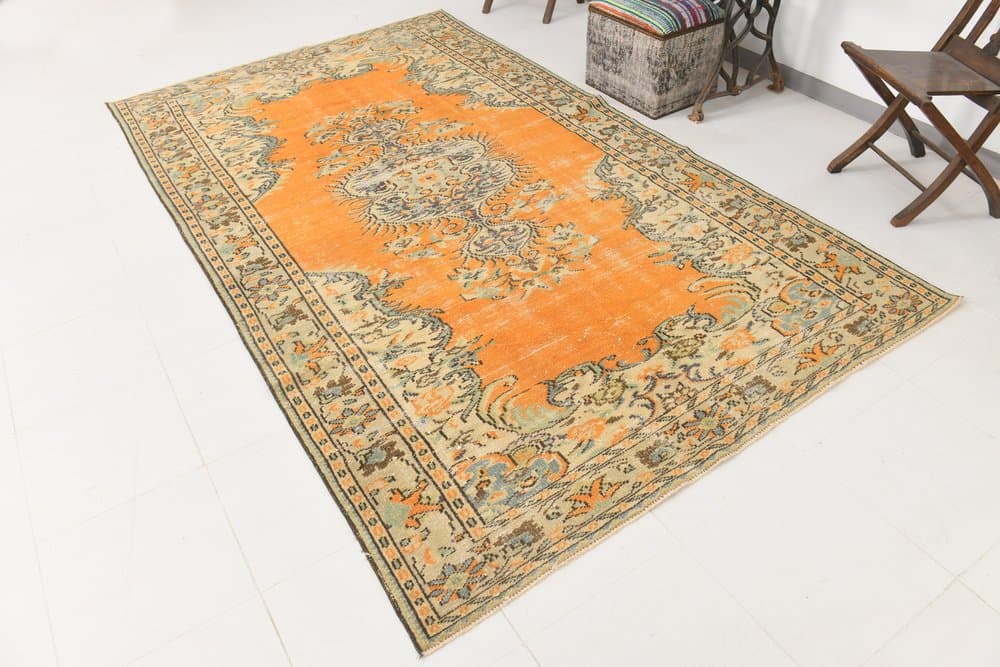 Dywan 182x310 cm, pomarańczowy, beżowy, wełna, Turcja, lata 70. - 216335