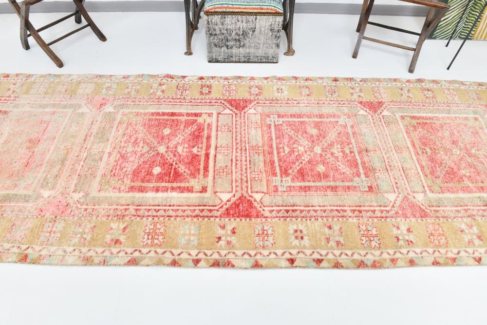 Rug 123x339 cm, coral, beige, wool, 1970s - 216326