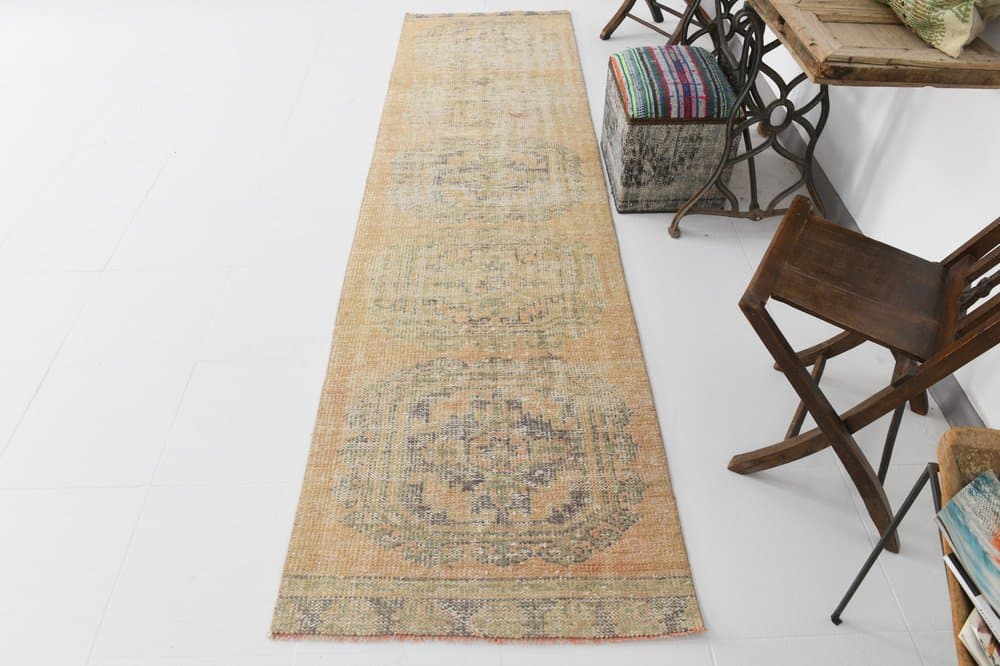 Runner 327x85 cm, orange, wool, 1970s - 216314